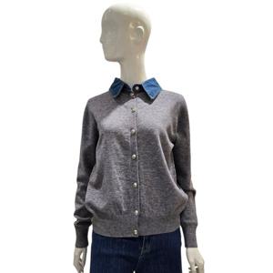 [에이비에프지]데님카라배색 실버단추 니트가디건 AGNZ4HY37K