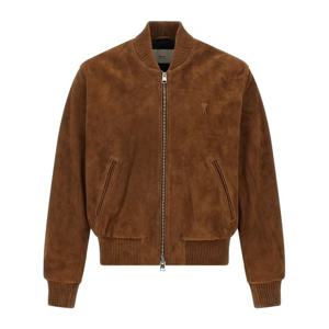 아미 스웨이드 엠보스드 리브 칼라 봄버 재킷 HJK152LH0059 216