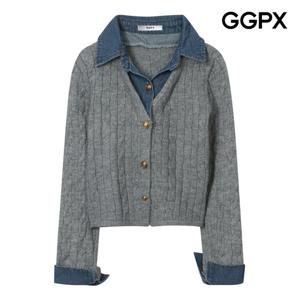 GGPX  데님 카라 레이어드형 꽈배기 니트 가디건 (GP9KG029F)