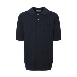 [헤지스]헤지스 네이비 짜임 면 반팔카라니트 WHSW4C101N3