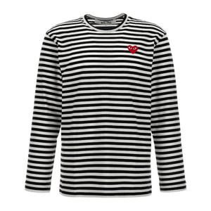 꼼데가르송 로고 패치 스트라이프 코튼 티셔츠 AXT164 1