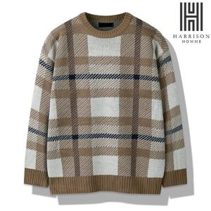 [해리슨] 빅 체크 쟈카드 라운드 니트 SME1135