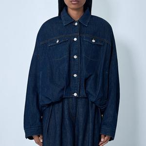 25 FW 드리스 반 노튼 엘라스틱 헴 버튼 코튼 데님 자켓 네이비 252 010515 2381 507