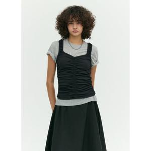 [이비엠]셔링 슬리브리스 레이어드 티셔츠 (EMP7WTS030)