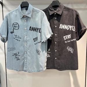 리트머스 HC34 워딩 프린트 자수 반팔데님셔츠 LP3YU674