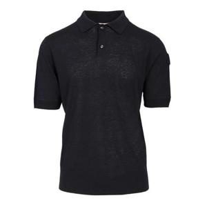 25 FW 몽클레어 로고 패치 숏슬리브 실크 리넨 폴로셔츠 네이비 K10919A00004M6752