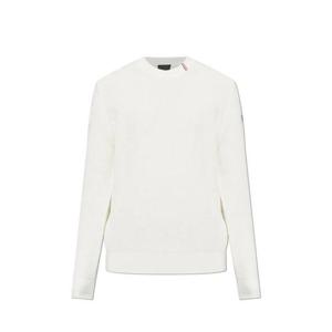 25 FW 몽클레어 로고 패치 크루넥 코튼 퓨어 스웨터 화이트 K20919C00011M1367