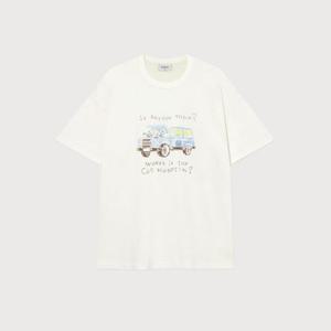 M 커버낫반팔티 CQK CO2503ST23-OW 빈티지 카 드로잉 티셔츠 Off White