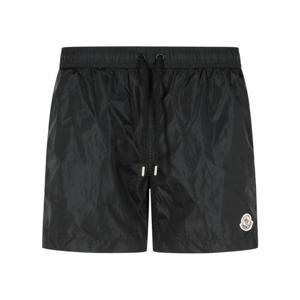 25 FW 몽클레어 로고 패치 드로스트링 백포켓 스윔 쇼츠 블랙 0912C0000653326999