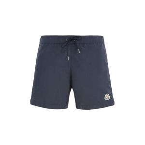 25 FW 몽클레어 로고 패치 드로스트링 백포켓 스윔 쇼츠 블루 K10912C00012598L4