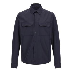 25 FW 몽클레어 로고 패치 롱슬리브 투포켓 셔츠 자켓 네이비 K20912F00014549MF