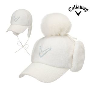 캘러웨이 2025 트위드 폼 여성용 이어워머 볼캡 겨울 골프모자 화이트