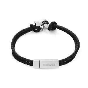페라가모 77 0360 0776347 간치니 더블 브레이드 라지 블랙 가죽 팔찌