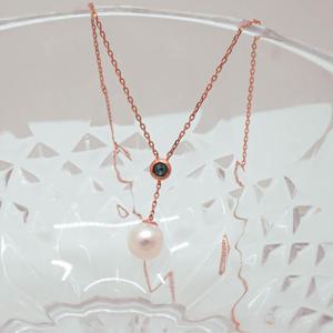 오팔하우스 14k 블루다이아몬드 진주 목걸이 OPJJN640