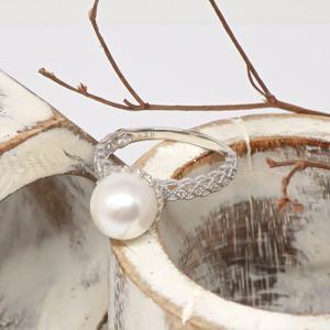 오팔하우스 14k 9mm 핵진주 큐빅 반지 OPDLR044