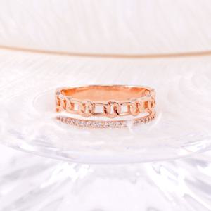 오팔하우스 14k 두 줄 체인 레이어드 큐빅 반지 OPDLR3633