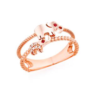 오팔하우스 14k 두 줄 루비큐 코끼리 레이어드링 OPDLR5035