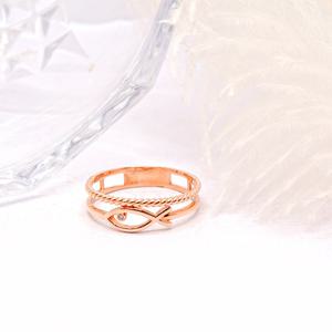 오팔하우스 14k 두 줄 물고기 꽈배기 밴드 레이어드링 OPDJR5507