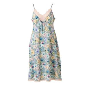 [비너스] 가벼운 스트레치 쉬폰 그린 플라워 A라인 풀슬립 [VFS1710]