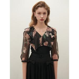 [샤틴]니트 패치 프린트 블라우스/S253B259