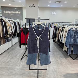 [ab.f.z]AFZ4HV34/브이넥 리본 포인트 귀여운 니트 숏 베스트_IC