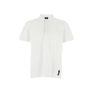 FENDI White Polo Shirt with Logo Patch on the Front in Cotton Pique Man FY0985AAONF0QA0