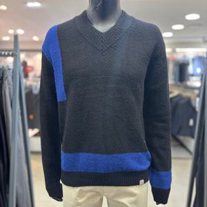 [레노마 옴므]F/W 블랙 세미오버 브이넥 포인트 니트 OCMKT33_BP