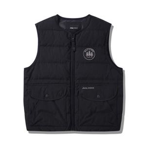 지프 배색 포켓 노카라 덕다운 베스트 JP4JPU621BK