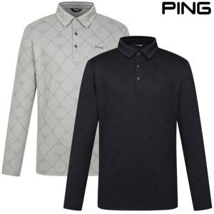 골프양말증정_PBS 남성 아가일 프린트 카라 긴팔티 111E3TO103