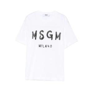 엠에스지엠 키즈 화이트 로고 반팔 티셔츠 F5MSJUTH007K_001