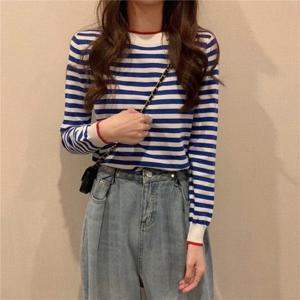 [엄지척]F59624 2컬러 줄무늬 니트긴팔티 간절기 니트티_1965944