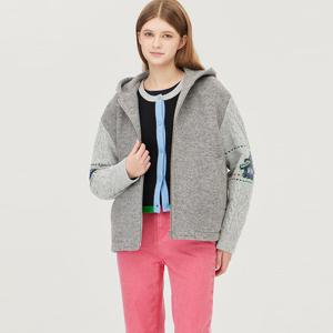 [베네통] 니트 슬리브 후드 집업 울 코트_BACT53561GR