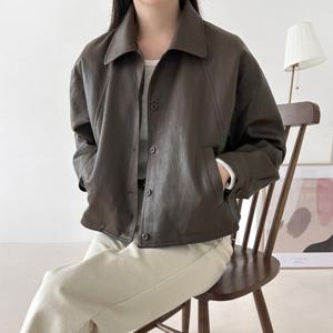 샵앤) 여성 카라넥 세미크롭 가죽 자켓 NYS-WJK-4958-블랙