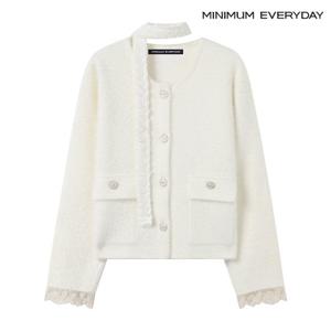 [미니멈][미니멈 에브리데이]레이스 배색 타이 로즈 버튼 가디건 (EB4CK014D)