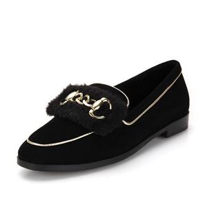 [바바라(슈즈)]스웨이드 골드장식 털덮개 퍼 로퍼 2COLOR_BBF554BK