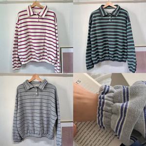 나야홍 / 빅사이즈티 V533L510 쭈리카라줄무늬맨투맨 YY