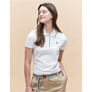 헤지스 여성 25SS 슬림핏 티핑 반소매피케 티셔츠 화이트 HSTS5BC30WT