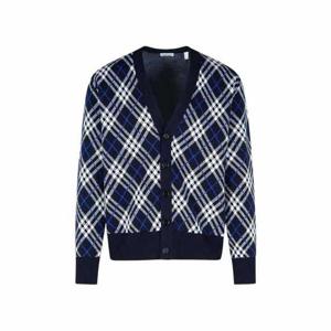 버버리 체크 브이넥 가디건 블루 블랙 남성 8111383