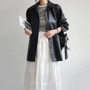 [다잇템][다잇템] 여성용 검정 바이크 가죽 중간 자켓_23483555_