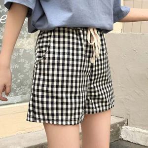 체크 숏팬츠 허리밴딩 여성하의 캐주얼룩 여름 반바지 청바지