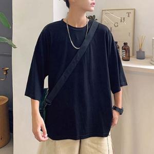 오버핏 넥라운드 반팔티셔츠 무지 기본 캐주얼룩