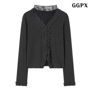 [GGPX]페미닌 무드 프릴 브이넥 기모 티셔츠 (GPDLW010D)