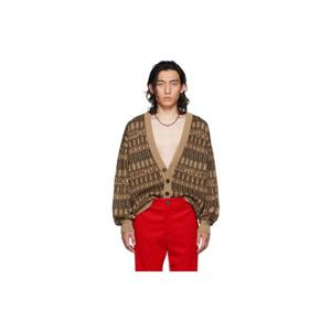 25 FW 르우 단 남성 탠   블랙 자카드 레오파드 가디건 222331M200000