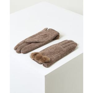 [헤지스]HIGV5F007I3_여성 베이지 밍크퍼 장갑 스마트터치가능