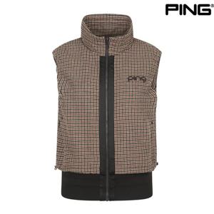 [핑]가을 여성 울혼방 체크 스트링 점퍼 베스트 121D3JV182_BR_C