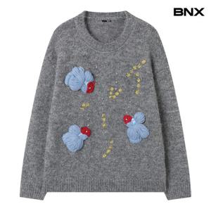 [BNX]윈터 자수 라운드 긴팔 니트 (BX4KP035L0)