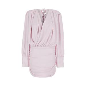 ROTATE Pink Dress with Deep V Neck and Draped Design in Silk Woman 11606418091809