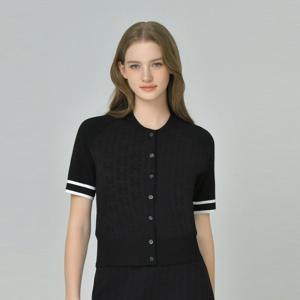 [헤지스골프][BEST]여성 자카드 패턴 반팔 가디건(HWSW5C613BK)