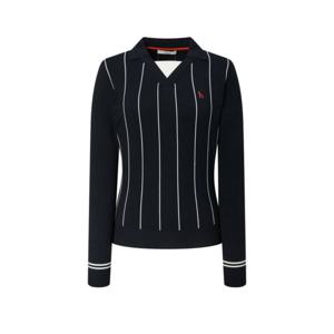 [헤지스골프][BEST]여성 핀스트라이프 오픈 카라 니트(HWSW5C615N3)