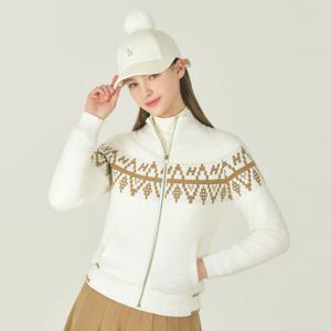 [헤지스골프]화이트 여성 노르딕 방풍 니트 점퍼(HWSW5D717OW)